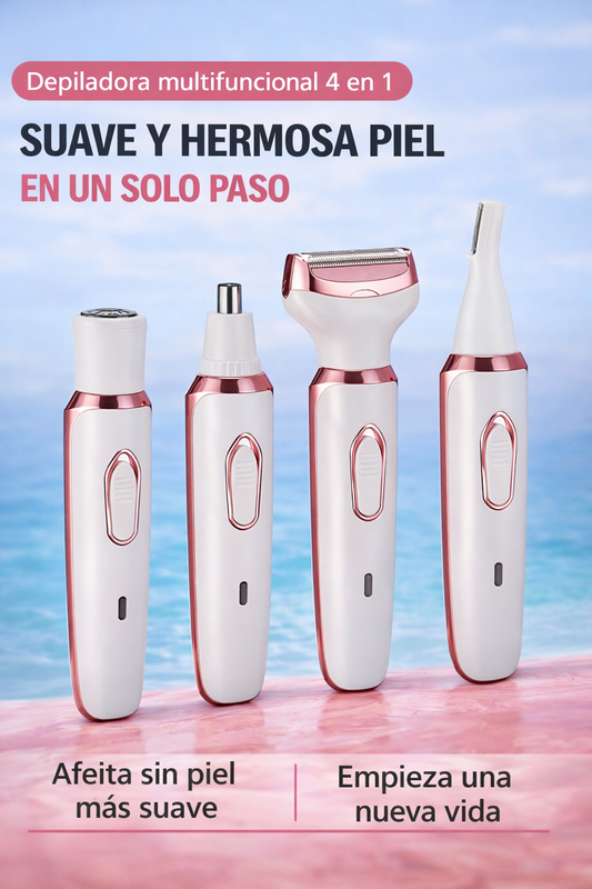 Depiladora 4 en 1 Recargable para Mujer – Facial, Cejas, Nariz y Cuerpo®