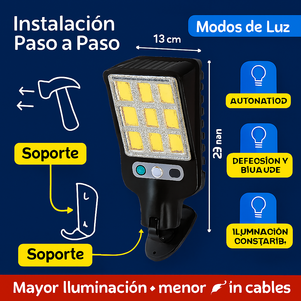 Lámpara solar LED con sensor de movimiento y control remoto®