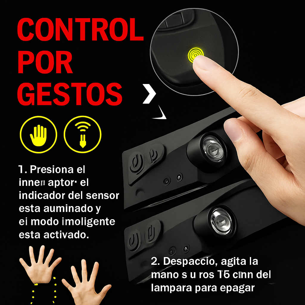 Linterna Frontal LED 350 Lúmenes USB Recargable + Control por Gestos®