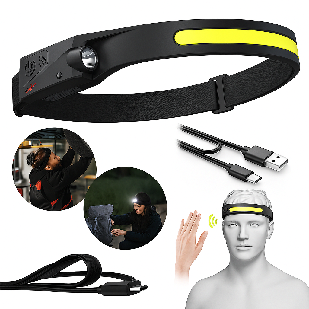Linterna Frontal LED 350 Lúmenes USB Recargable + Control por Gestos®