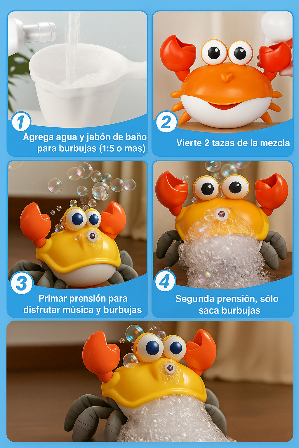 Cangrejo Burbujero – Máquina Automática de Burbujas con Luces y Música®