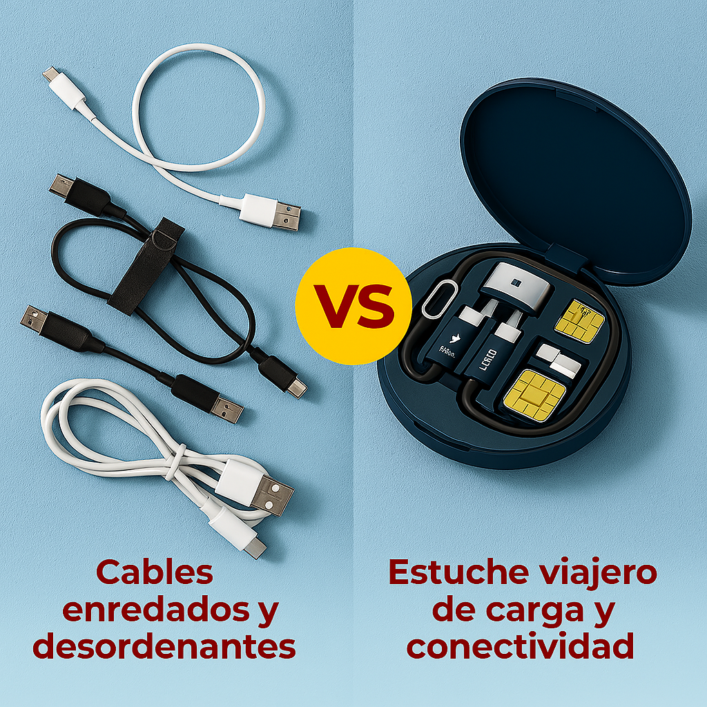 Estuche Viajero con Adaptadores USB, Cable de Carga y Herramienta SIM®